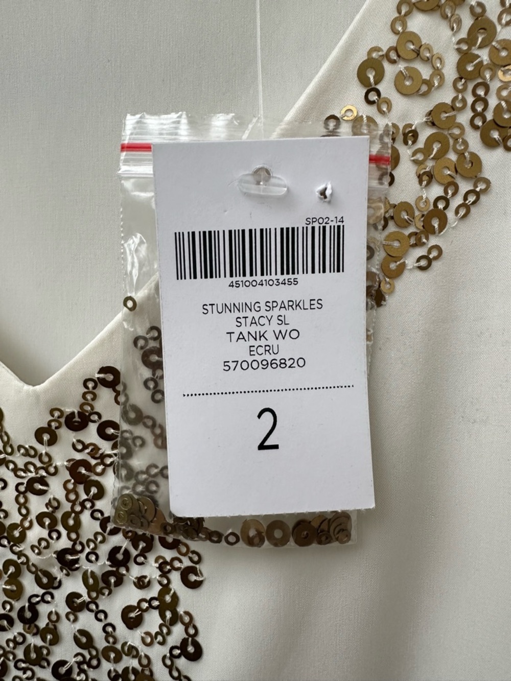 Chico’s Sequin Tank Ecru Sleeveless Blouse Gold Embellished Top L Holiday Glam - Picture 4 of 9